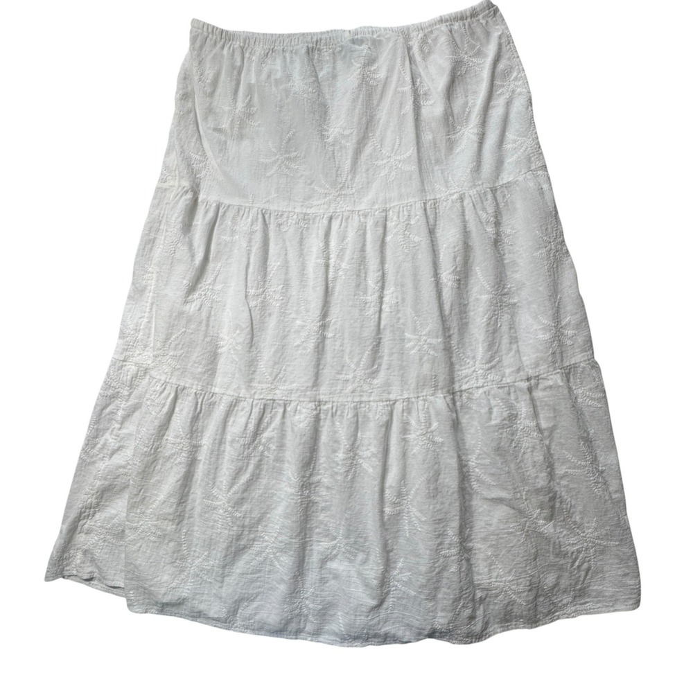 Shade & Shore Tiered Maxi Skirt Womens XL White Excellent Embroidered Cotton